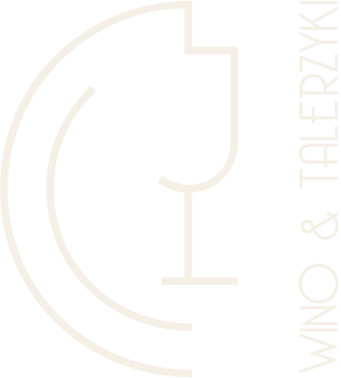 Logo Wino i Talerzyki, kieliszek wina na tle talerza